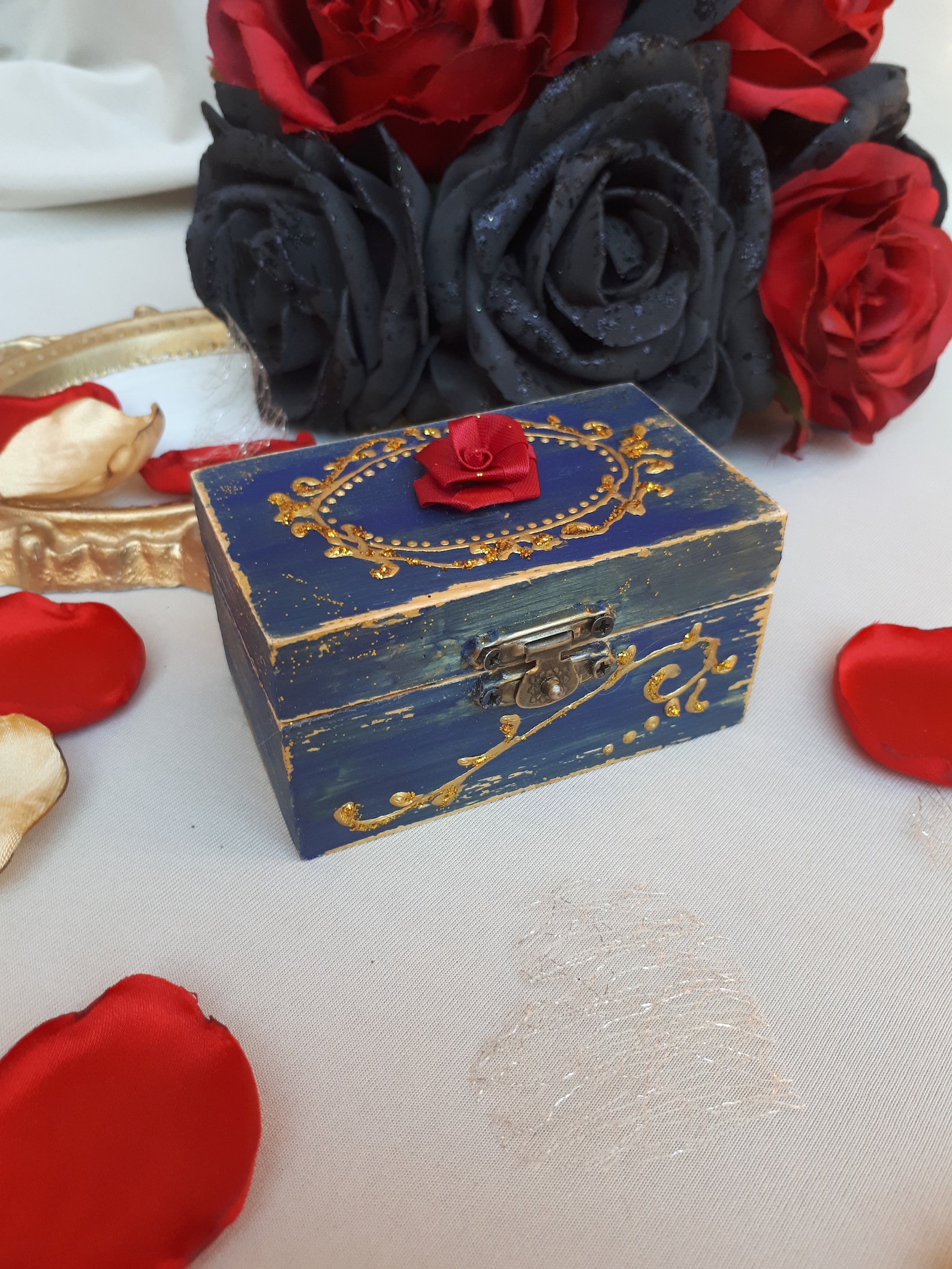 Beauty and the Beast Inspired Ring Bearer Box Blue and Gold Etsy