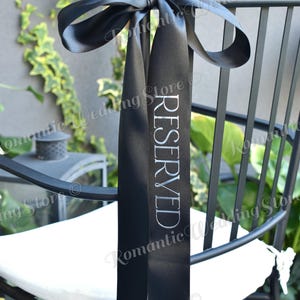Personalized Wedding Chair Seating Ribbon, Vinyl Text, Satin Ribbon Seating Tags, Reserved Seating Tags Wedding Chair Decor Name Place Tags image 5