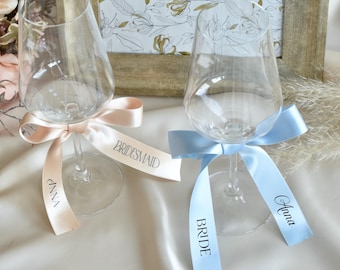 Personalized Wine Glass Ribbon | Custom Champagne Glass Ribbon | Personalized Satin Ribbon Name Tags | Drink Name Tags | Name Place Cards