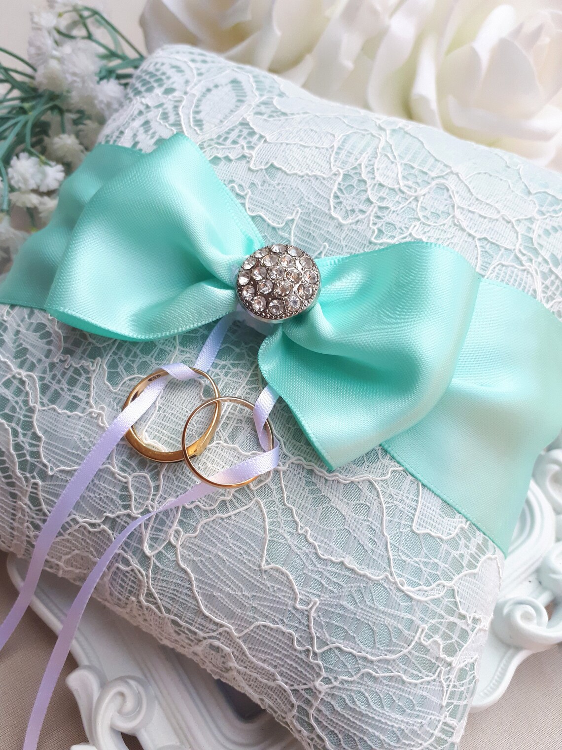 NEW Wedding Ring Pillow Lace Ring Pillow With Turquoise Etsy