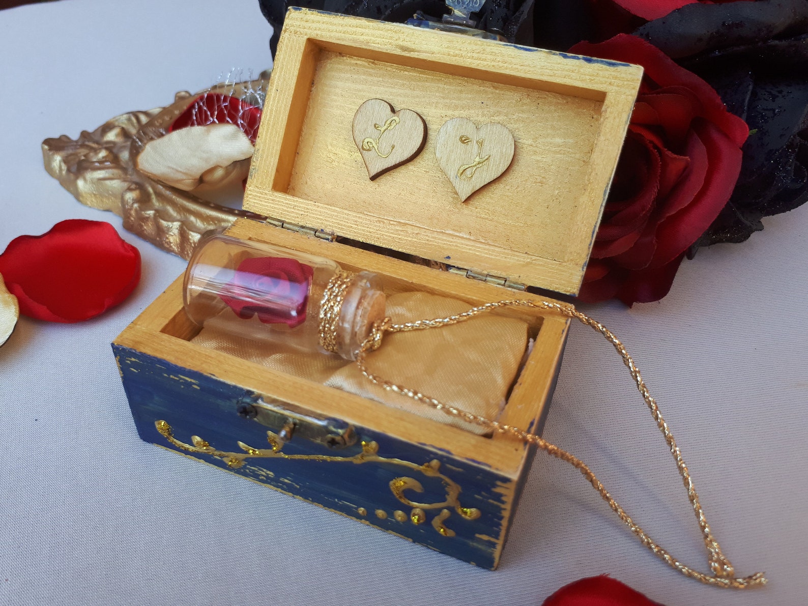 Beauty and the Beast Inspired Ring Bearer Box Blue and Gold Etsy