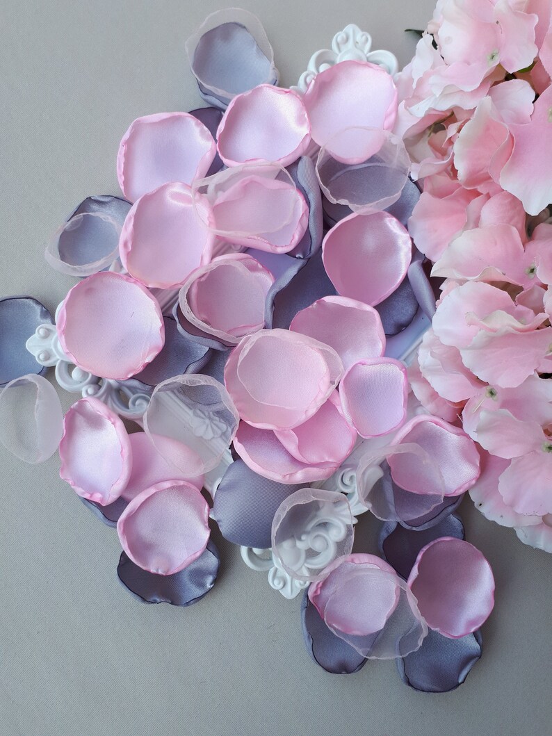 Gray And Pink Handmade Satin Rose Petals Gray Wedding Decor Etsy