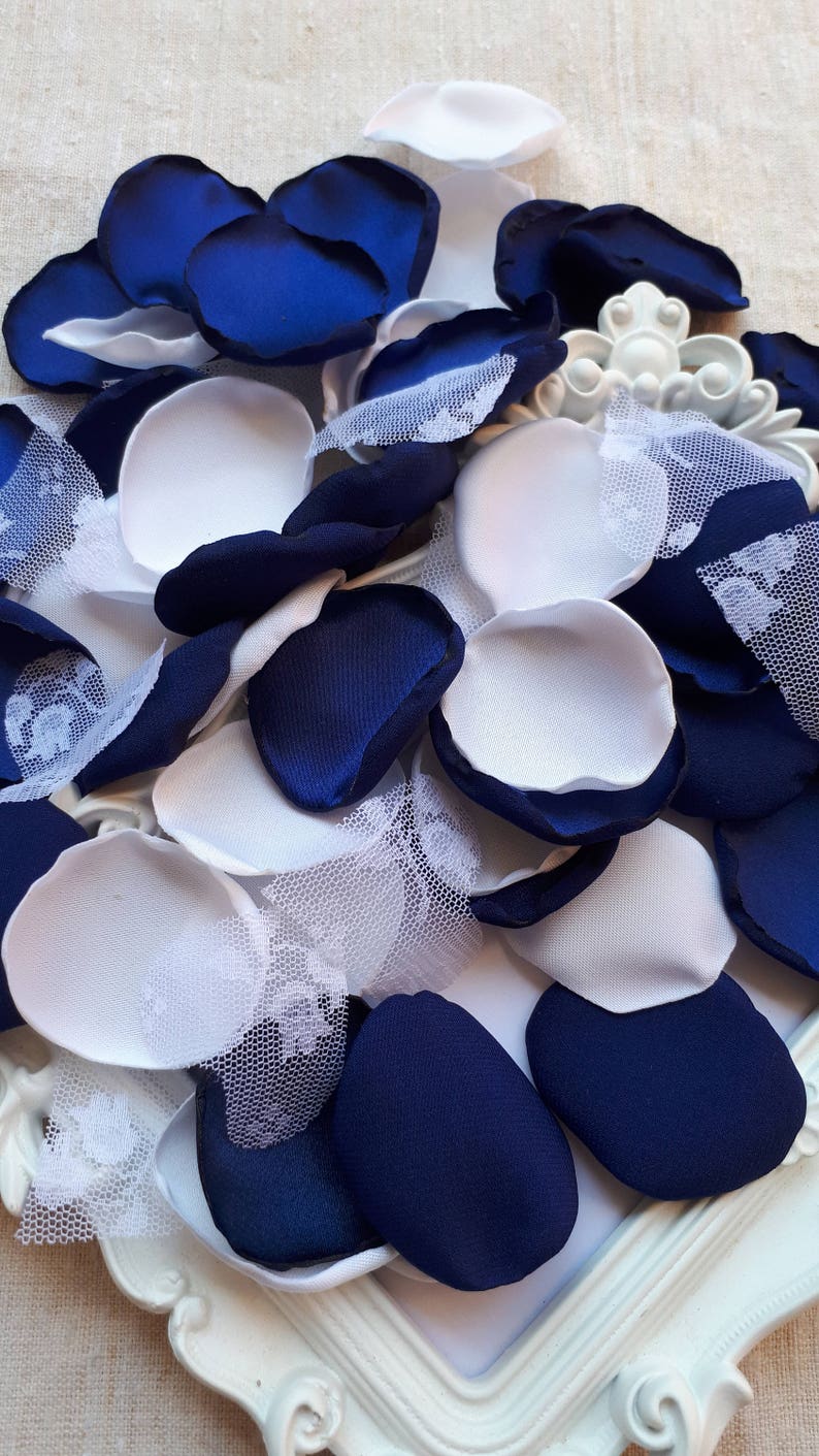 Navy Blue White Satin Rose Petals & Lace Lace Hearts Handmade Etsy