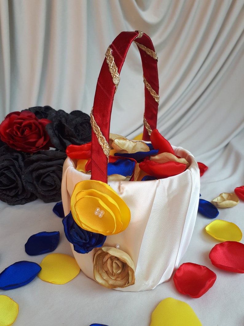 Beauty And The Beast Flower Girl Basket Ivory Wedding Basket Etsy
