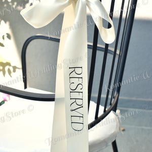 Personalized Wedding Chair Seating Ribbon, Vinyl Text, Satin Ribbon Seating Tags, Reserved Seating Tags Wedding Chair Decor Name Place Tags image 10