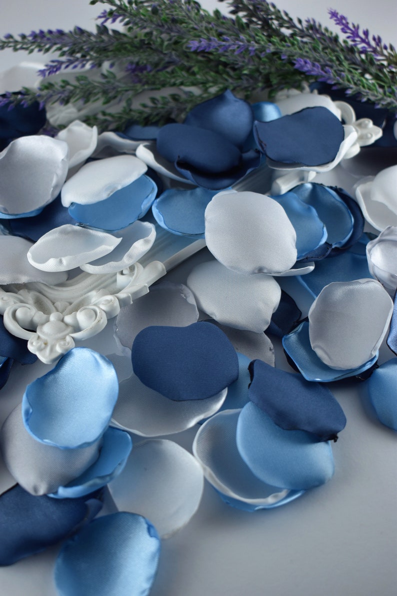 Steel Blue Rose Petals, Sky Blue, Silver, White Rose Petals Wedding Decor Flower Girl Basket Bridal Shower Decor Steel Blue Wedding Decor image 2