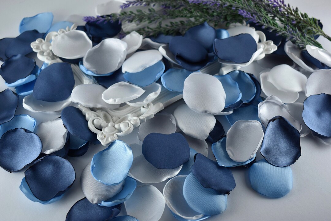 Steel Blue Rose Petals, Sky Blue, Silver, White Rose Petals Wedding