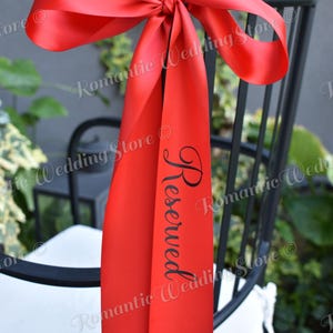 Personalized Wedding Chair Seating Ribbon, Vinyl Text, Satin Ribbon Seating Tags, Reserved Seating Tags Wedding Chair Decor Name Place Tags image 11