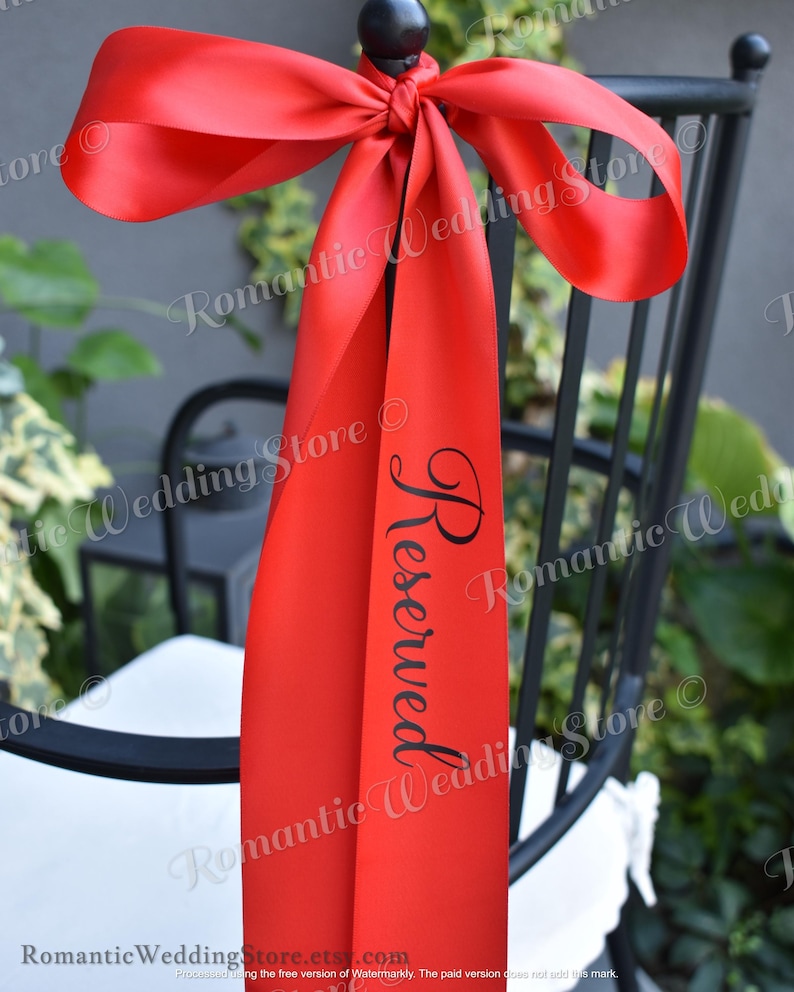 Personalized Wedding Chair Seating Ribbon, Vinyl Text, Satin Ribbon Seating Tags, Reserved Seating Tags Wedding Chair Decor Name Place Tags image 11