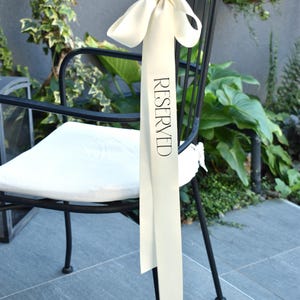 Personalized Wedding Chair Seating Ribbon, Vinyl Text, Satin Ribbon Seating Tags, Reserved Seating Tags Wedding Chair Decor Name Place Tags