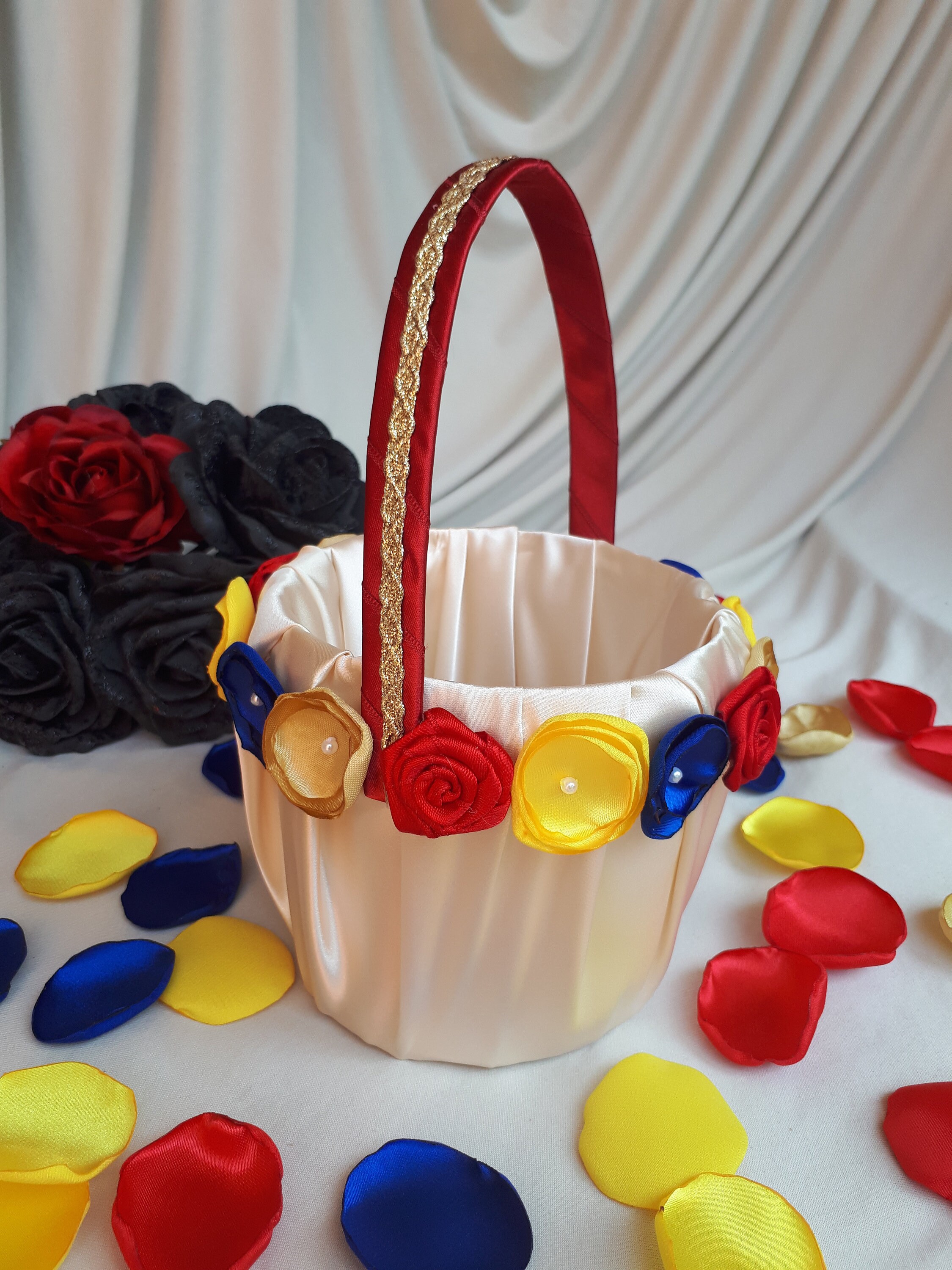 Beauty and the Beast Flower Girl Basket Ivory Wedding Basket Etsy