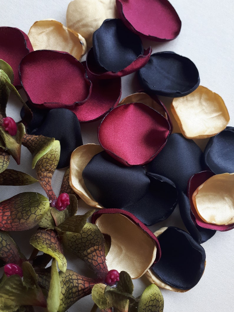 Burgundy Black & Gold Rose Petals Gothic Wedding Decoration Bordeaux Rose Petals Gothic Table Decor Dark Wedding Decor Flower Girl Basket image 4