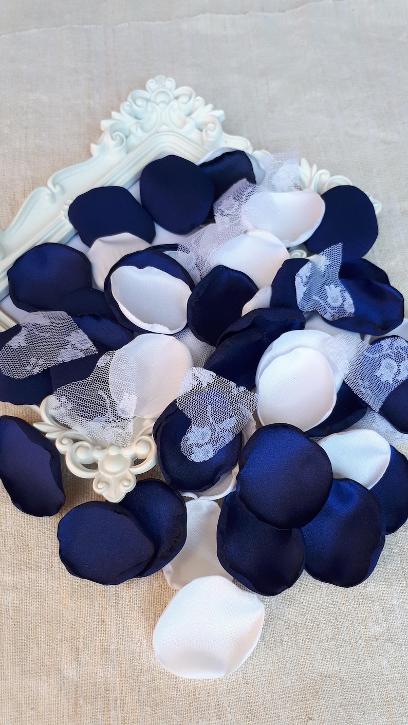 Navy Blue White Satin Rose Petals & Lace Lace Hearts Etsy