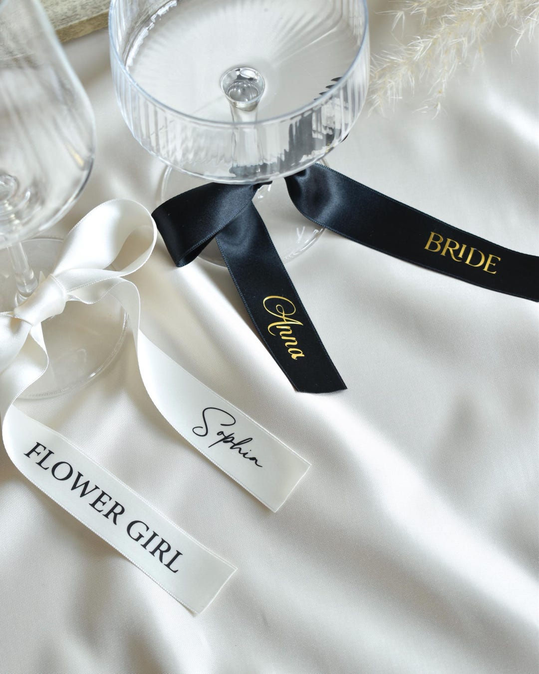 Personalized Wine Glass Ribbon | Vinyl Text Custom Champagne Glass Bow ...