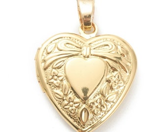 18K Gold Plate Heart Locket Pendant, Photo Frame Heart Locket Pendant, 18K Gold Plated Photo Frame Heart Locket Pendant, Heart Locket Pend