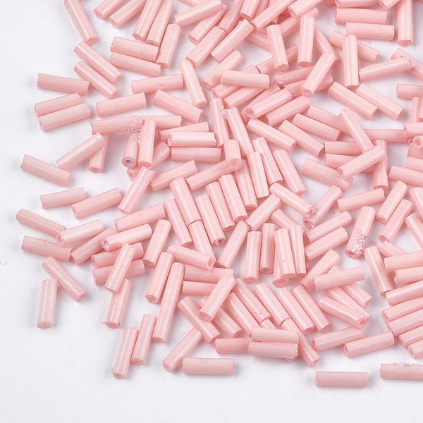 pink bugle beads, light pink bugle beads, pink glass bugle beads, 7mm light pink bugle beads, 7mm light pink glass bugle beads, jewelry bead