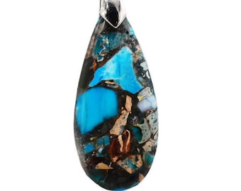 Regalite Imperial Jasper Sea Sediment Pendant Sky Blue, Blue pendant, Sky blue gemstone pendant, Blue Teardrop pendant, Jasper teardrop pend