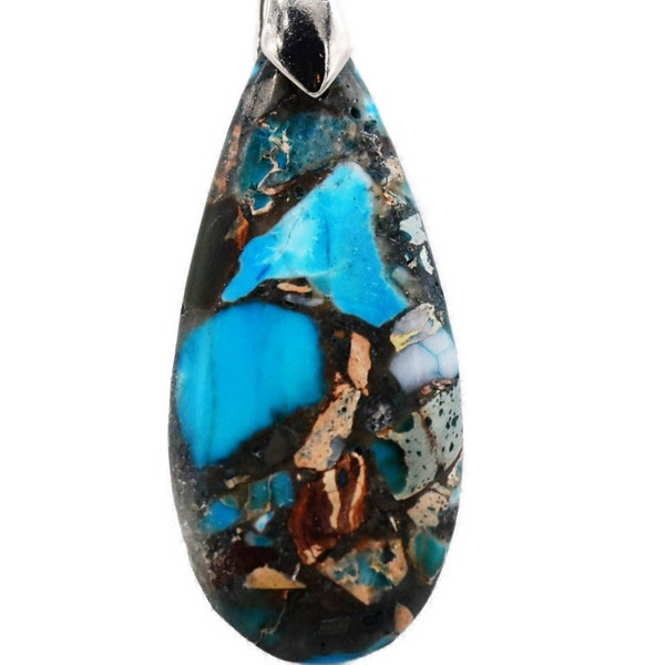 Regalite Imperial Jasper Sea Sediment Pendant Sky Blue, Blue pendant, Sky blue gemstone pendant, Blue Teardrop pendant, Jasper teardrop pend