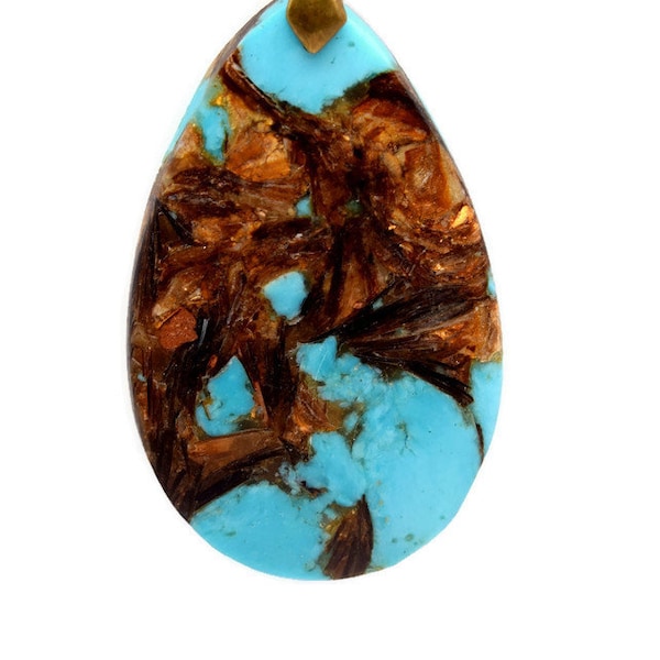 Synthetic Turquoise and Bronzite Pendant, Bronze Pendant, Teardrop Pendant, Bronzite  Pendant, Synthetic Turquoise Pendant, Blue and Bronze