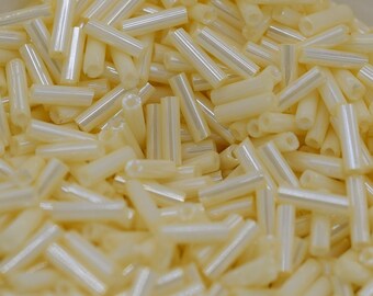 Creamy White Bugle Beads, Glass Bugle Beads Opaque, Creamy white opaque bugle beads, bugle beads creamy white, off white bugle beads