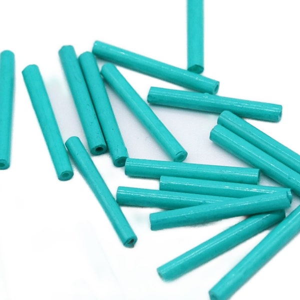 26 grams long turquoise bugle beads, 15mm turquoise bugle beads, long turquoise bugle beads, long turquoise glass bugle beads.