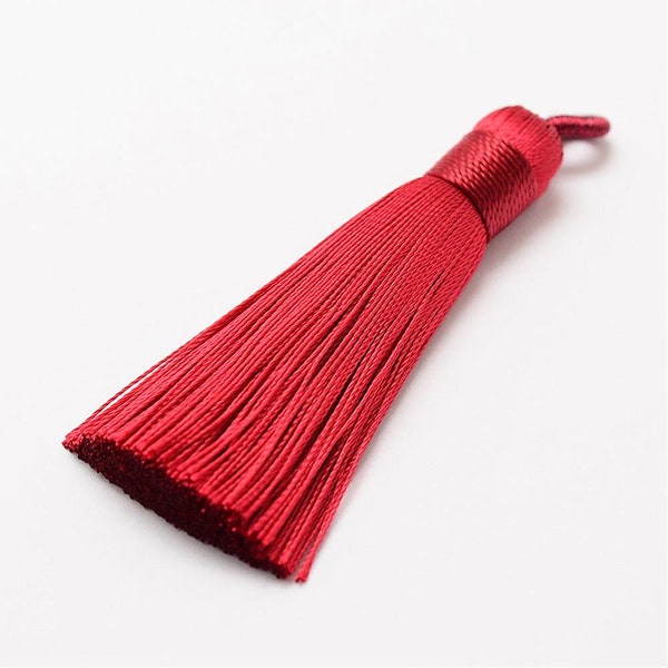 2 Red Ice Silk Tassel, Red Ice Silk Polyester Tassel, Red Tassel 60-67mm, Red Polyester tassel, Red Polyester Tassel for jewelry making