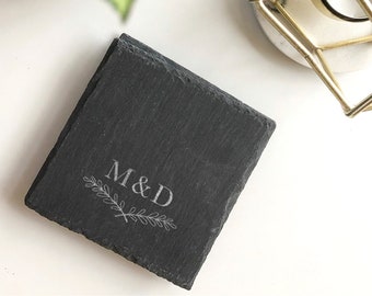 4 Personalised Slate Coasters, Wedding Gift, House Warming, Birthday