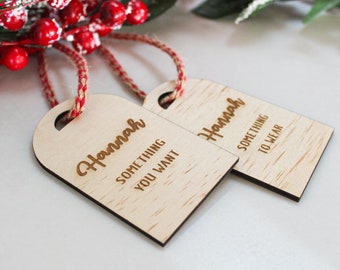 Christmas Gift Tag, Gifting, Xmas, Wood, Present, Kids, Custom Tag, Wooden, Children Xmas, Gift Tag Set, Wear, Read, Want, Need Tag, wooden