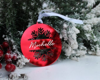 Christmas Ornaments , Personalised ornaments, Gold, Silver, Red, Acrylic, Bauble, Decoration, Xmas, Cut out