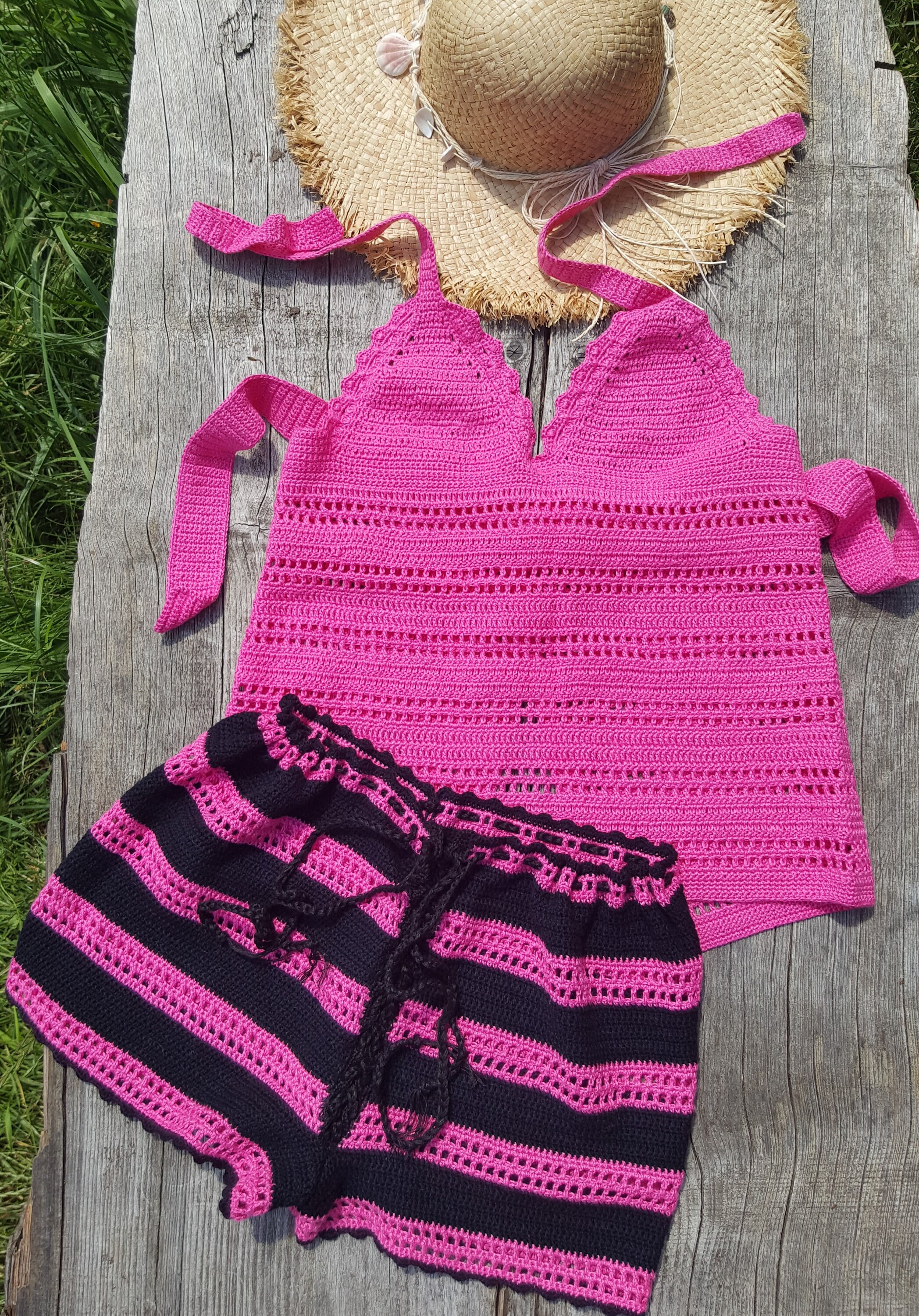 Handmade Knitted Beach Set Top and Shorts Beach Wear Knitted Crochet