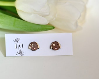 JO handmade wooden brown dog stud earrings