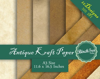 Antique Rustic Digital Paper - Printable Kraft paper - Vintage Scrapbook Paper - Paper Background - Instant Download