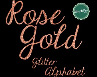 Rose Gold glitter alphabet, rose gold sparkle letters, rose gold texture, rose gold glitter font, instant download, transparent background