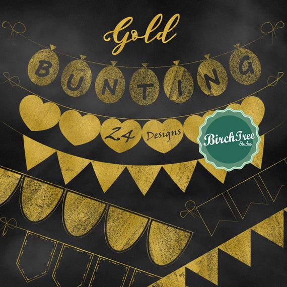 Gold Bunting Clipart Gold Banners Clipart Gold Foil Party Etsy