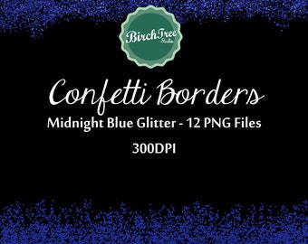 Confetti Clipart - Midnight Blue Confetti Glitter Clipart - Invitation - Scrapbooking - Christmas Decoration - Paper -  Border