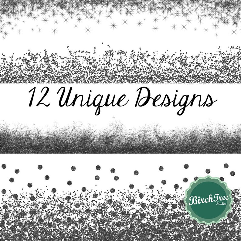 Digital Glitter Borders Black Confetti Glitter Clipart Invitation