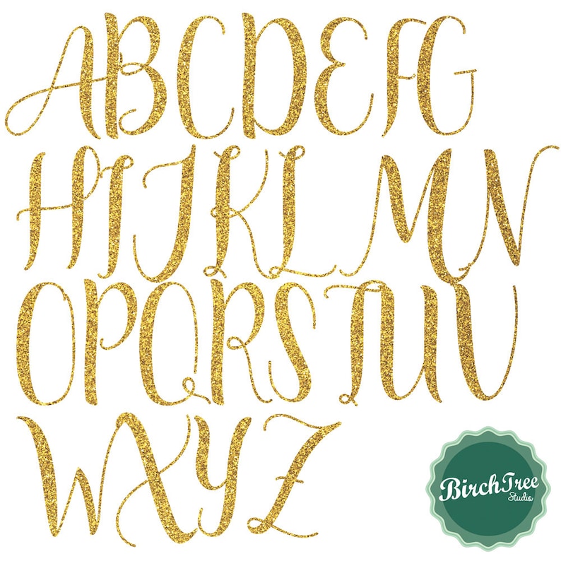 Gold Glitter Alphabet Clipart, Gold Sparkle Letters, Gold Glitter Font