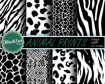 Animal Skin Clipart - Animal Print Pattern - Giraffe - Leopard - Snake Skin - Tiger Stripe - Zebra -  Digital Paper - Instant Download