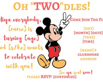 Oh "Two"dles Birthday Invitation Mickey Mouse Birthday Party invite, Mickey Birthday, Two-dles Invitation, Oh Two-dles, Mickey 2nd Birthday
