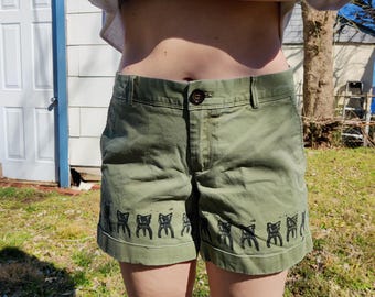 Handprinted Tooth Green Shorts Upcycled - Size 4
