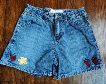 Handprinted Strawberry Shorts Upcycled - Size Childs 14