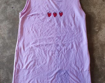 Handprinted Strawberry Light Purple Dress Upcycled - Size XL