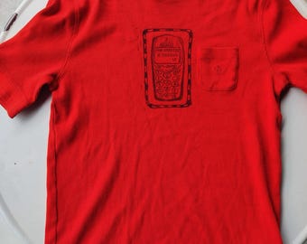 Handprinted Nokia The Streets Are Calling You Red Shirt Upcycled - Size Large
