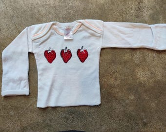 Handprinted Strawberry White Long Sleeve Baby Shirt - Size 3M
