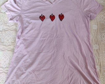 Handprinted Strawberry Lavender Women’s Shirt - Size M