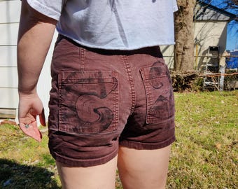 Handprint Goat Horn Brown Shorts Upcycled - Size 0/25