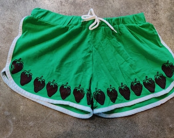 Handprinted Strawberry Green Shorts - Size S