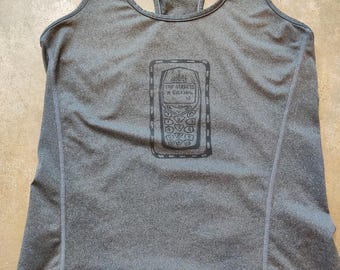 Handprinted Nokia The Streets Are Calling You Dark Grey Tank Top Upcycled - Size Small