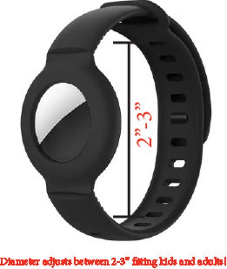 K&ouml;nnte beinhalten: Schwarzes Silikonarmband mit einem runden, schwarzen, sensorartigen Ger&auml;t. Das Armband ist verstellbar und passt an Handgelenke mit einem Durchmesser von 5 bis 7,6 cm.