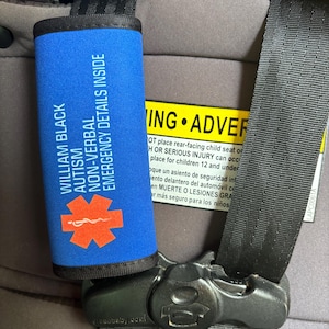 Copri cintura di sicurezza per auto con avviso medico - Personalizzato, Identificazione seggiolino auto per bambini, Autismo, Diabete di tipo 1, Sordità, Epilessia, Neonati piccoli, Identificazione neonato